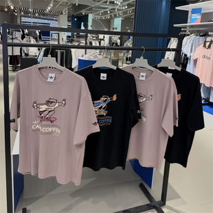 Adidas三叶草 男女运动休闲潮流滑板咖啡短袖T恤 KY5739 KY5740
