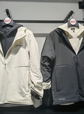 李宁 男子运动休闲训练跑步防风防泼水加绒连帽夹克外套 AFDT623