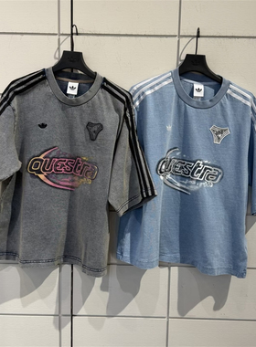 Adidas三叶草 女子运动休闲潮流复古印花短袖T恤 KZ5011 KZ5012