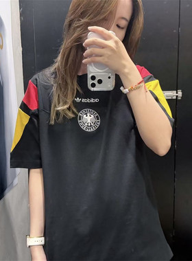 Adidas三叶草 德国队复古出场服热身服运动足球短袖T恤 KY7083