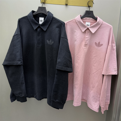 Adidas三叶草 运动休闲潮流假两件POLO衫长袖T恤 KR5053 KR5054