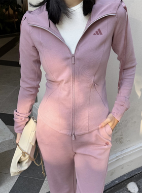 阿迪达斯 女子运动休闲潮流针织连帽夹克外套长裤 KH2700 KH2706