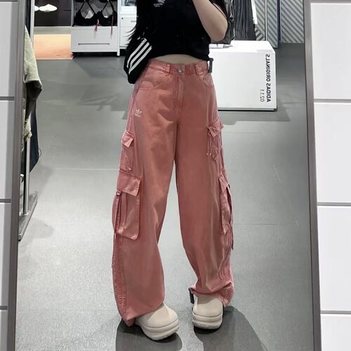 Adidas三叶草 女子运动潮流刺绣工装牛仔裤长裤 KD4113 KD4114