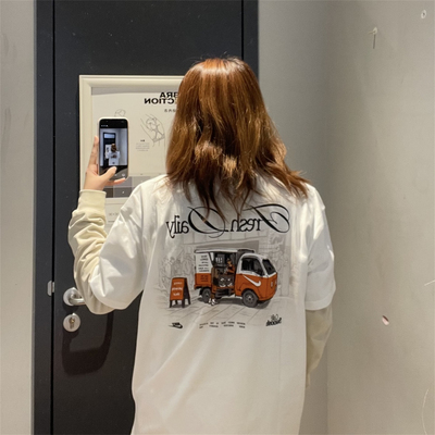 Nike耐克 SWOOSH男子运动休闲潮流球鞋咖啡车印花短袖T恤 IH1158