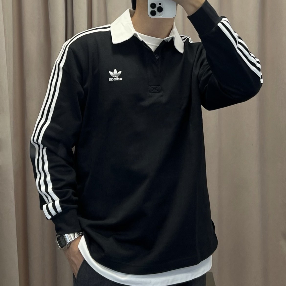 Adidas三叶草 运动休闲潮流翻领复古长袖T恤POLO衫 IZ2469 IZ4806