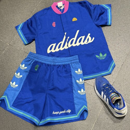 Adidas三叶草男女运动休闲潮流篮球复古开扣T恤短裤IT9956 IT9952