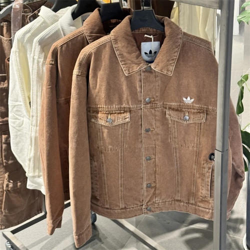 Adidas三叶草 男女休闲潮流宽松水洗做旧工装牛仔夹克外套 KB5447