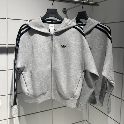 Adidas三叶草 女子运动休闲潮流连帽廓形宽松卫衣夹克外套 JY2620