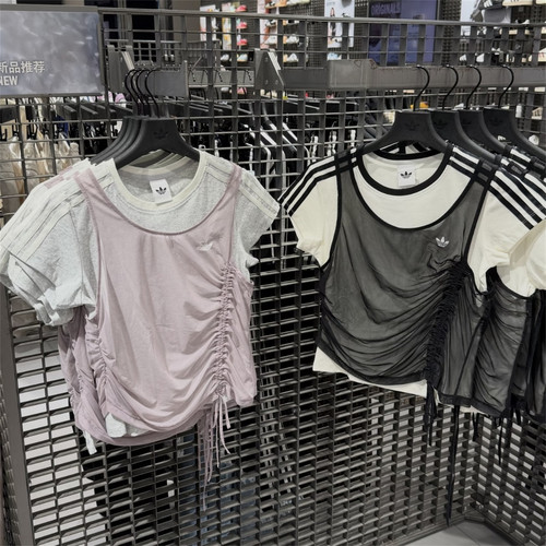 Adidas三叶草 女子运动休闲潮流网纱两件套短袖T恤 LF2340 LF2341