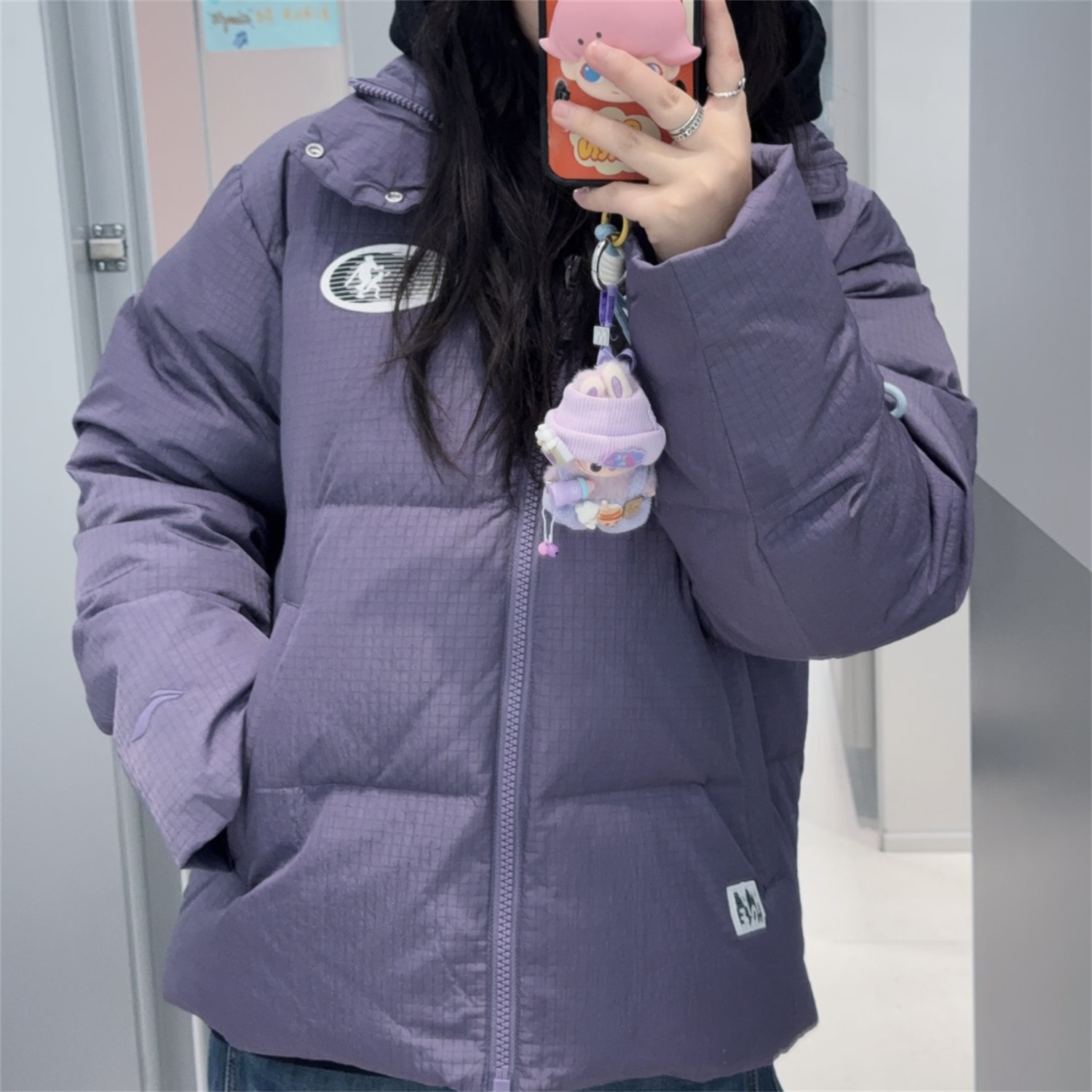 中国李宁 新款男女运动休闲潮流刺绣印花宽松羽绒服外套 AYMV811