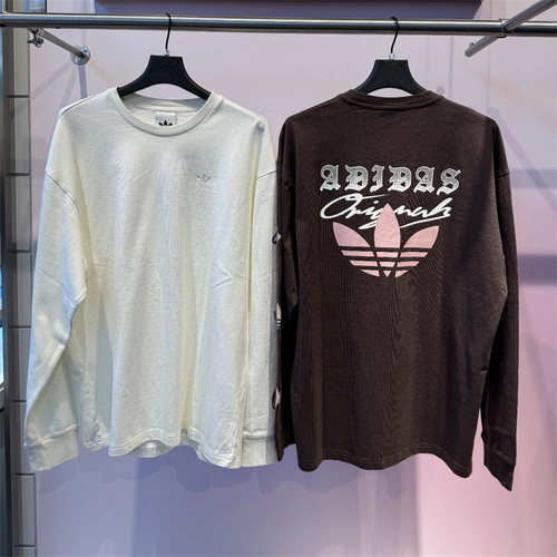 Adidas三叶草 男女运动休闲潮流复古宽松长袖T恤 KR5045 KR5046