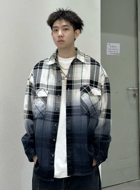 中国李宁 x PLEASURES 男女运动休闲潮流格纹长袖衬衫外套ASHT523