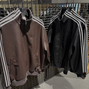 Adidas三叶草 男女运动休闲潮流皮衣宽松夹克外套 KQ5472 KQ5473
