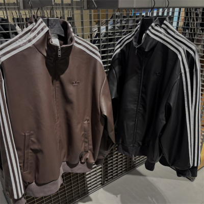 Adidas三叶草 男女运动休闲潮流皮衣宽松夹克外套 KQ5472 KQ5473