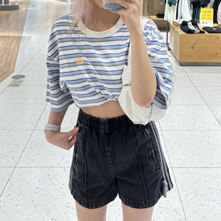 Adidas三叶草 女子运动休闲潮流牛仔水洗宽松短裤 JD2562 JD3107