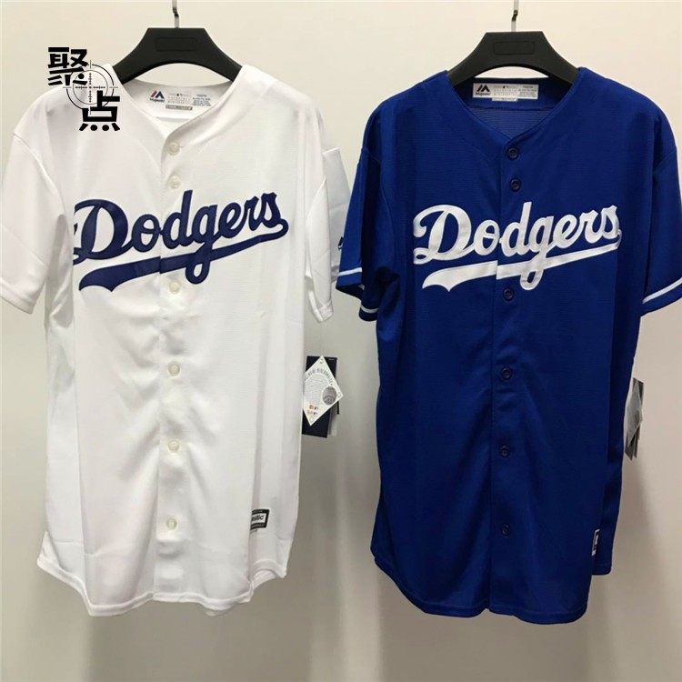 聚点 MLB棒球大联盟洛杉矶道奇队蓝白色美版青年版棒球服球衣_虎窝淘