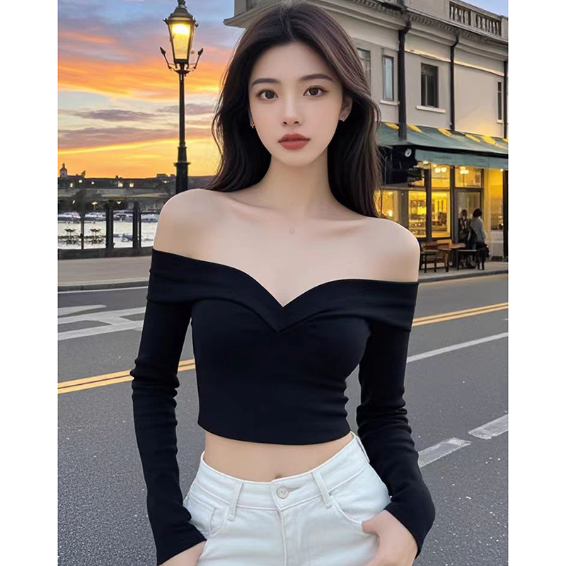 纯欲风性感一字肩抹胸上衣女