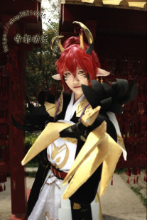 cosplay假发套 COS 阴阳师 茨木童子 地狱鬼手 深红色定做假毛