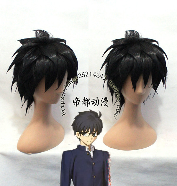 cosplay假发 cos假毛 月姬 远野志贵 黑色定型翻翘 定做假毛