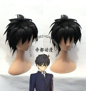 cosplay假发 COS假毛 月姬 远野志贵 黑色定型翻翘 定做假毛