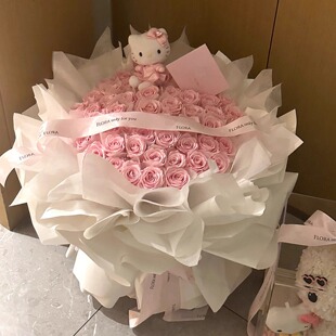永生花玫瑰花束蝴蝶结Kitty仿真香皂花高级感送女友闺蜜生日礼物