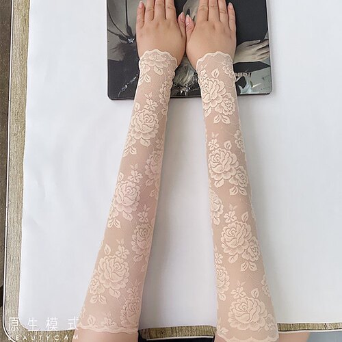 精品弹力长款蕾丝网袖套防晒遮疤痕纹身防紫外线开车婚礼护手臂套
