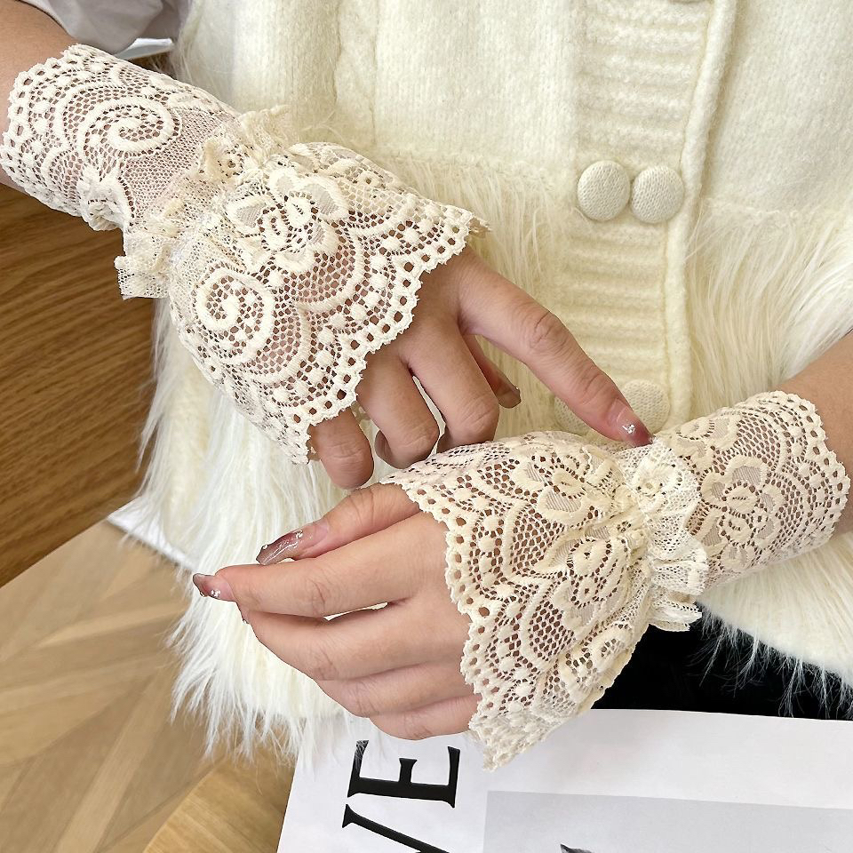 蕾丝假袖子女蕾丝花边袖口手腕套松紧弹力服饰装饰假袖口半指手套
