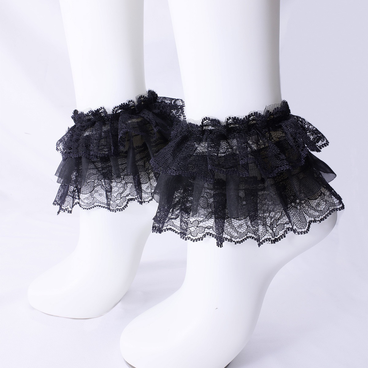 洛丽塔配饰甜美蕾丝花边袜套黑白花边装饰脚腕套脚套腿部装饰袜口