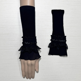 子手臂套 套女针织毛线保暖洋气松紧针织拼接蕾丝花边假袖 秋冬季 袖