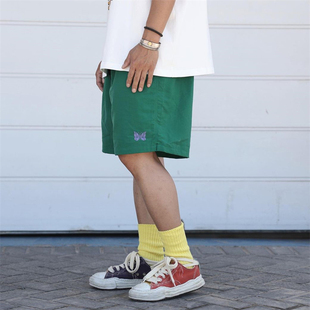 Needles trackBEAMS联名新款蝴蝶刺绣短裤休闲沙滩裤宽松情侣男女