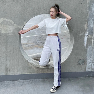 Needles track天鹅绒ins潮牌休闲百搭运动长裤白丝绒裤子男女同款