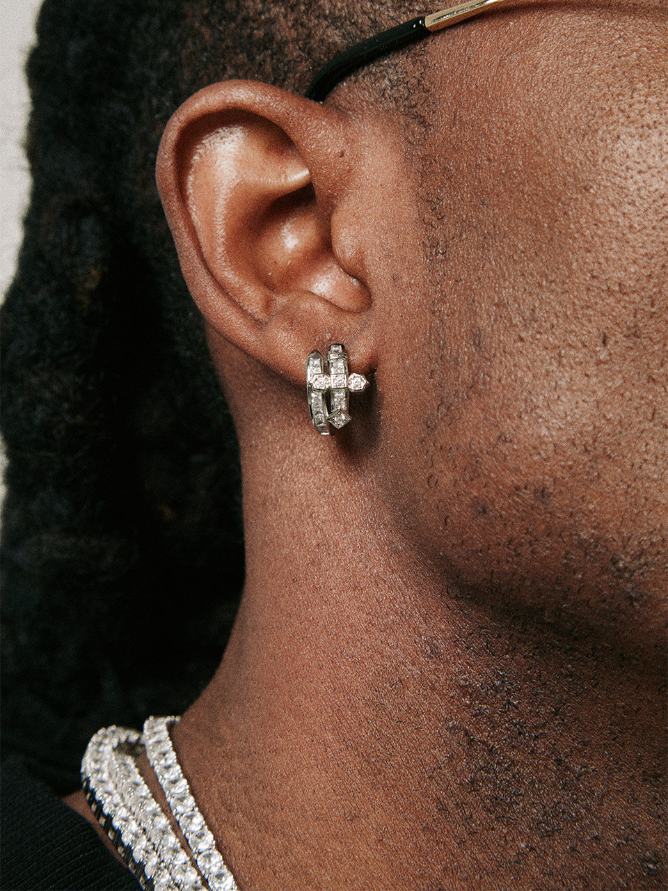 ICEGANG 원래 유럽과 미국의 스텝 스퀘어 다이아몬드 귀걸이 라이트 럭셔리 귀걸이 힙합 남자 정의 귀걸이 귀걸이의 검