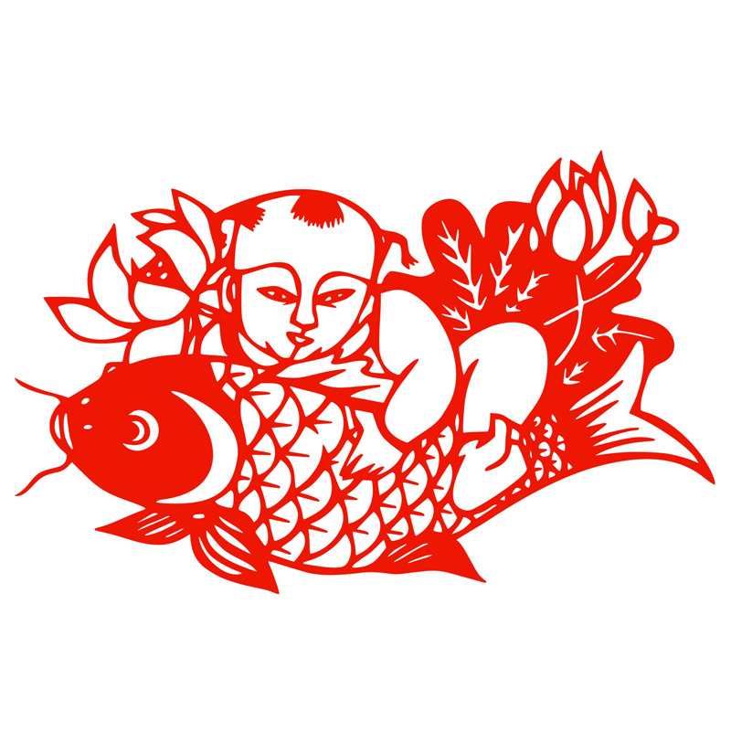 年年有余窗花静电贴纸福娃抱鱼新年剪纸农家乐装饰玻璃贴画年画图片