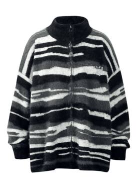 2002美式复古中性设计条纹针织衫街潮男式高级感宽松开衫高领毛衣