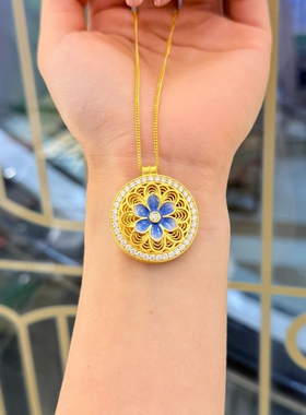古法金包银小青花八宝罗盘项链女