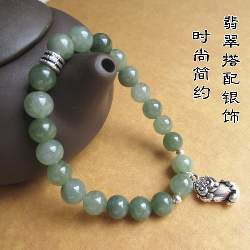 天然油青翡翠貔貅手链女转运藏银貔貅手链女水晶饰品