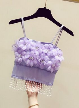 性感立体花朵吊带背心显瘦