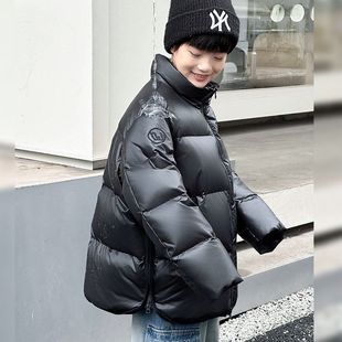 男童假两件件免洗羽绒服2025冬季新款儿童真皮可拆卸皮帽加厚外套