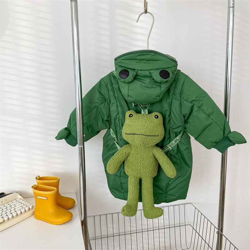 网红青蛙羽绒服儿童中长款外套冬