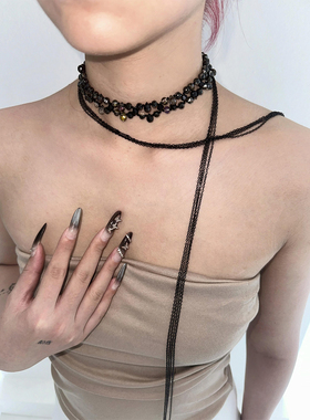 atmshop高级复古仿水晶手工珠串choker重工时髦小众长款流苏项链