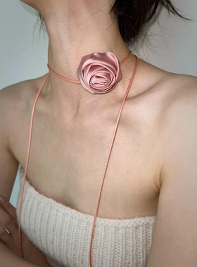 atmshop 绸缎复古花朵玫瑰自由绑带辣妹纯欲仙气多功能项链颈圈