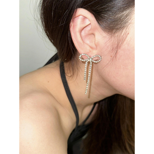 atmshop超闪镶嵌法式 蝴蝶结流苏气质高级耳环轻奢仙女温柔ins耳钉