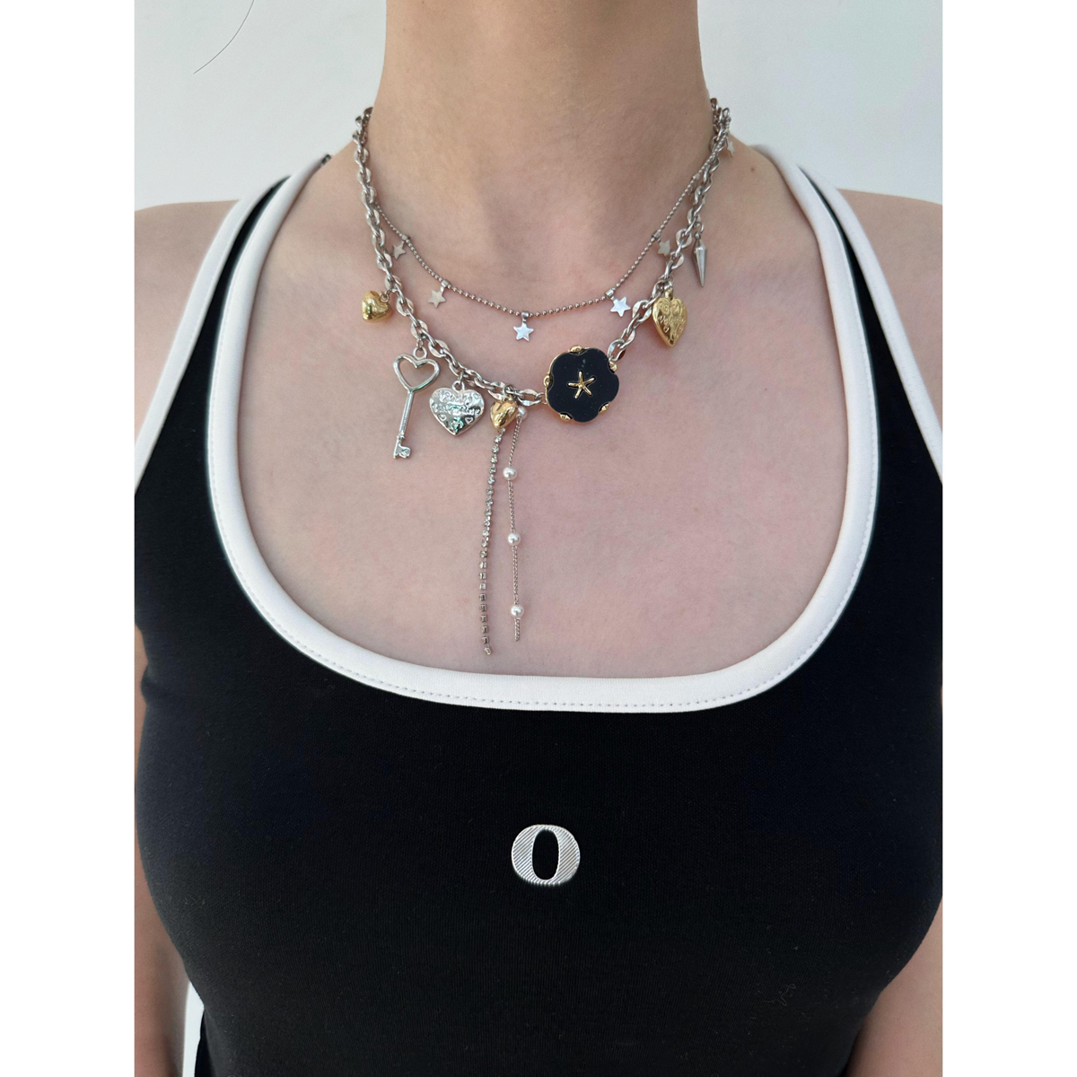 花朵爱心吊坠新中式朋克项链