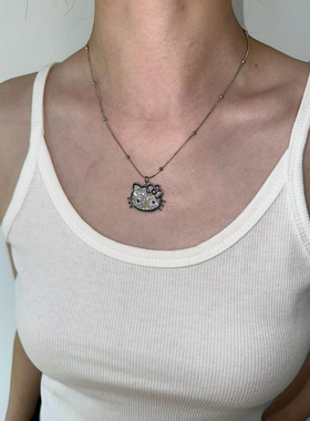 atmshop  可爱闪钻kitty吊坠项链千禧辣妹y2k凯蒂猫银色锁骨链