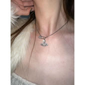 atmshop 别针土星造型满钻超闪辣妹银色项链经典 小众西太后锁骨链