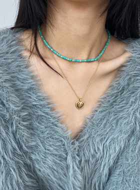 爱心吊坠撞色叠戴项链