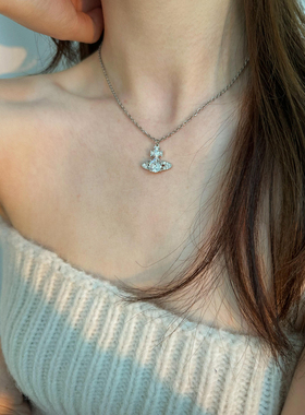 atmshop 土星镶钻玻璃锆石超闪气质仙气项链西太后轻奢高级锁骨链