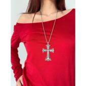 atmshop哥特辣妹复古做旧闪闪镂空精致十字架叠戴长款 项链毛衣链