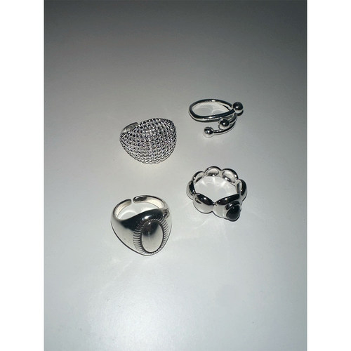 atmshop韩系简约半球线条复古做旧几何百搭戒指食指戒开口可调节