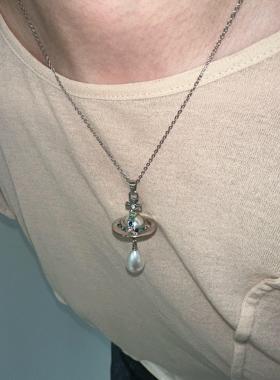 atmshop 超仙立体土星仿珍珠吊坠闪闪仙气长项链冷淡风高级毛衣链